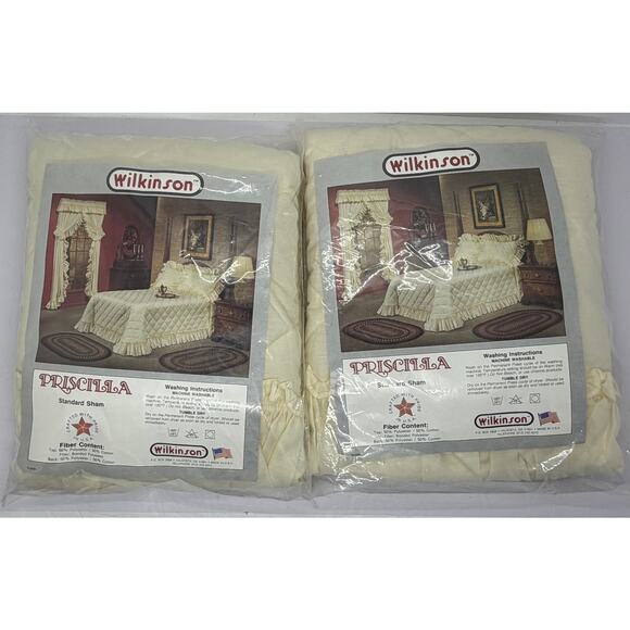 Wilkinson Vintage NOS Pair of White Quilted Ruffled Pillow Shams Standard NWT
